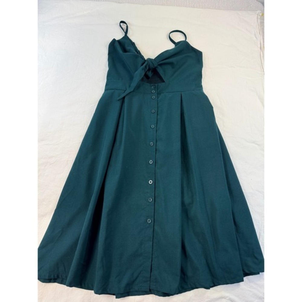 Ecowish green Front Cutout Button Down Midi Dress Smocked Back xl - Picture 2 of 10